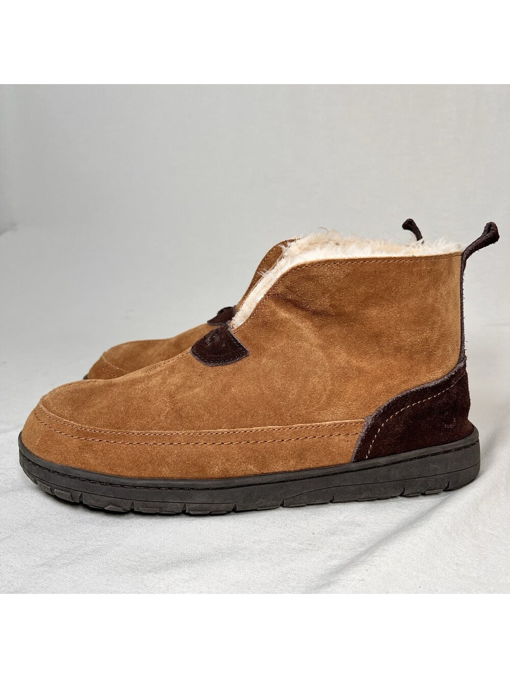 Dearfoams Men's Suede Notch Boot Slipper Chestnut US Size 9-10